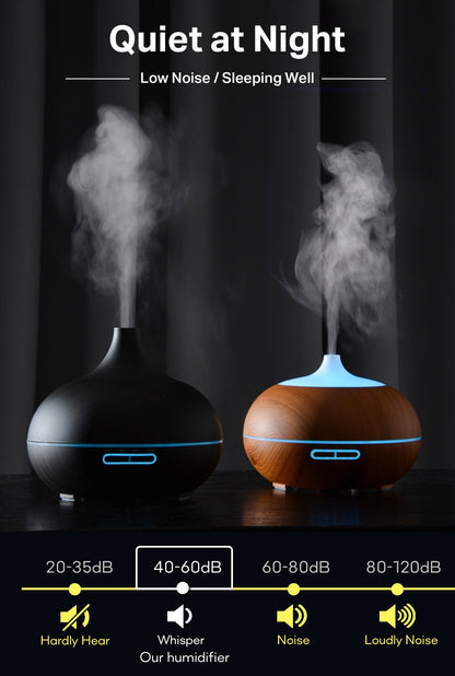 Difusor de óleo essencial de aromaterapia grão de madeira controle remoto umidificador de ar ultra-sônico fresco com luz LED de 7 cores